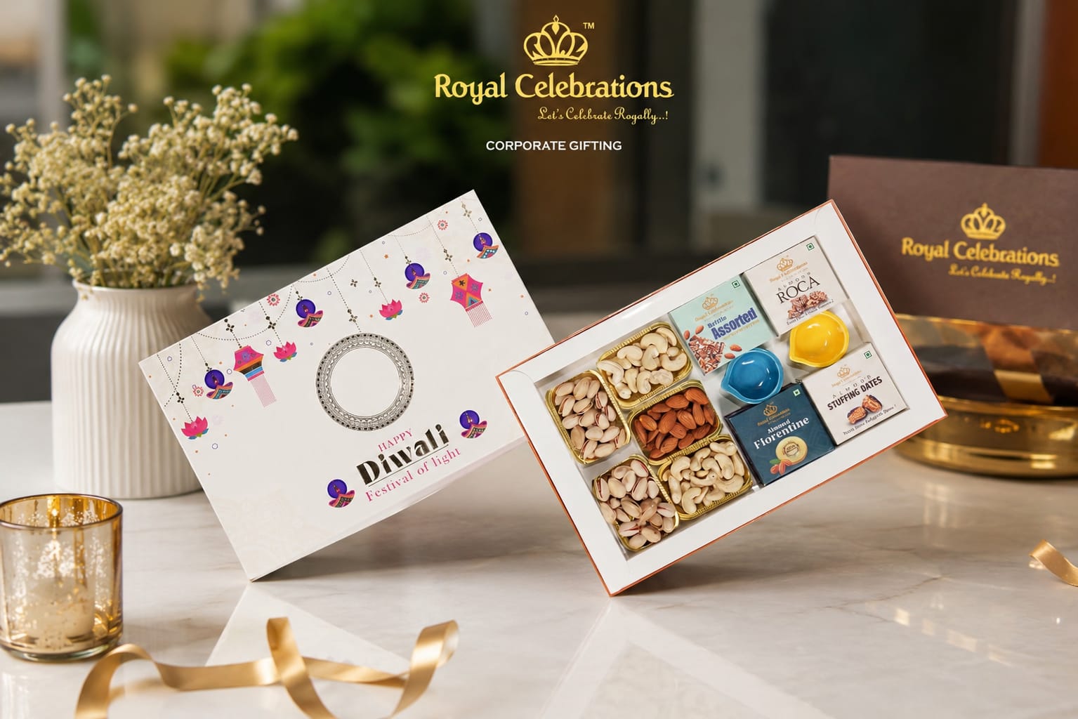 Happy Diwali Festival of Light corporate dry fruit hamper by Royal Celebrations