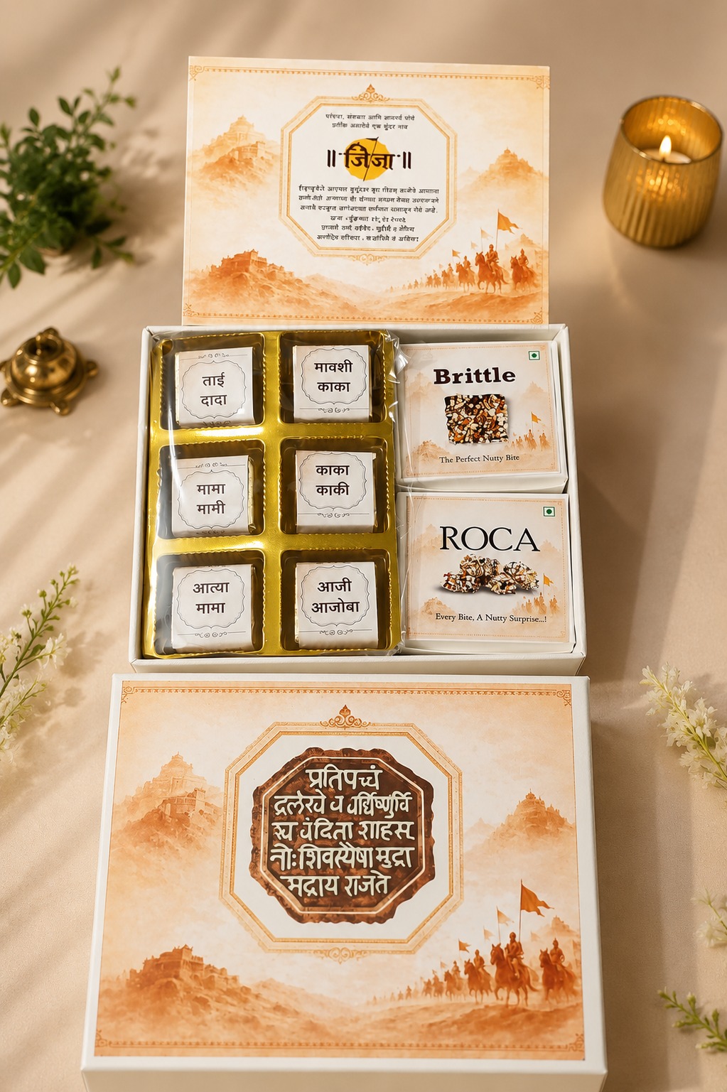 Traditional baby naming ceremony chocolate box with family relation labels