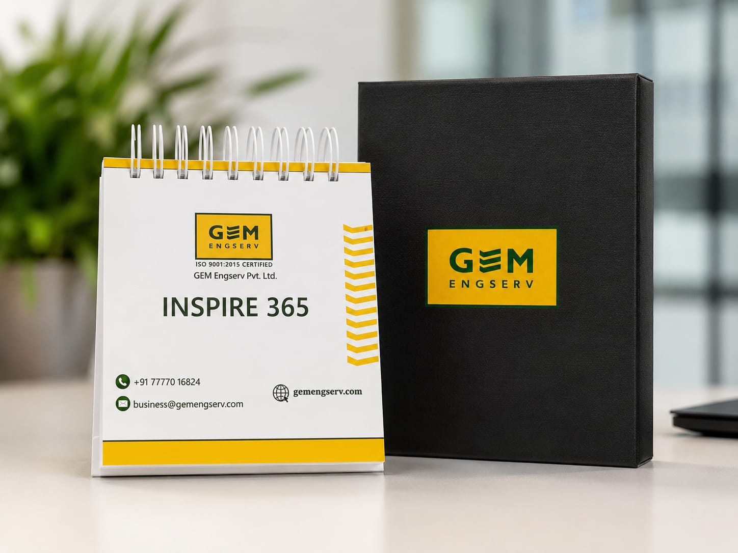 Custom branded corporate desk calendar and presentation gift box