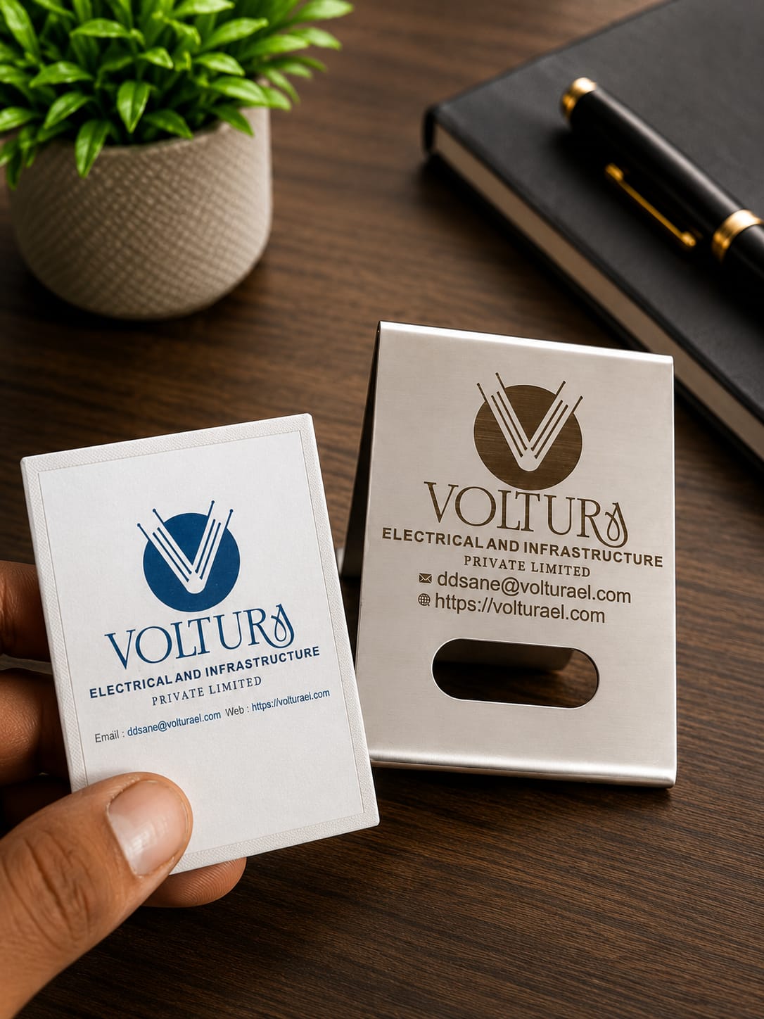 Laser-engraved steel visiting card holder executive gift with company logo