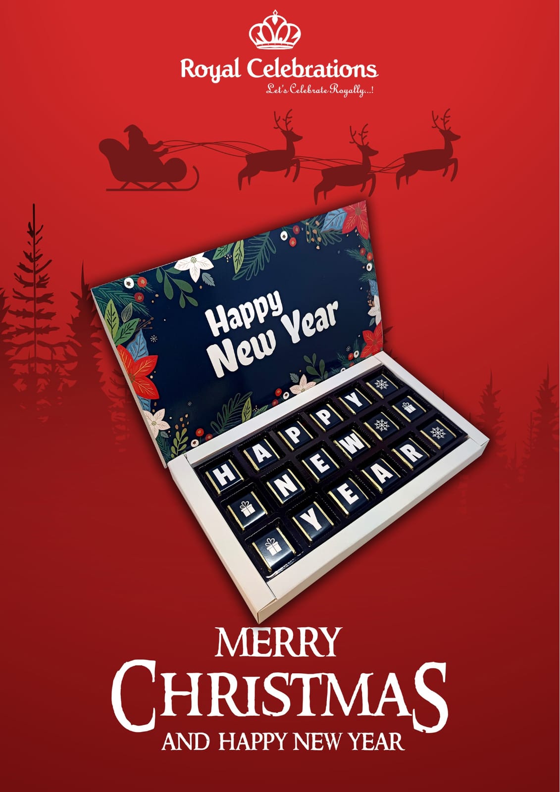 Merry Christmas and Happy New Year personalised chocolate gift box by Royal Celebrations