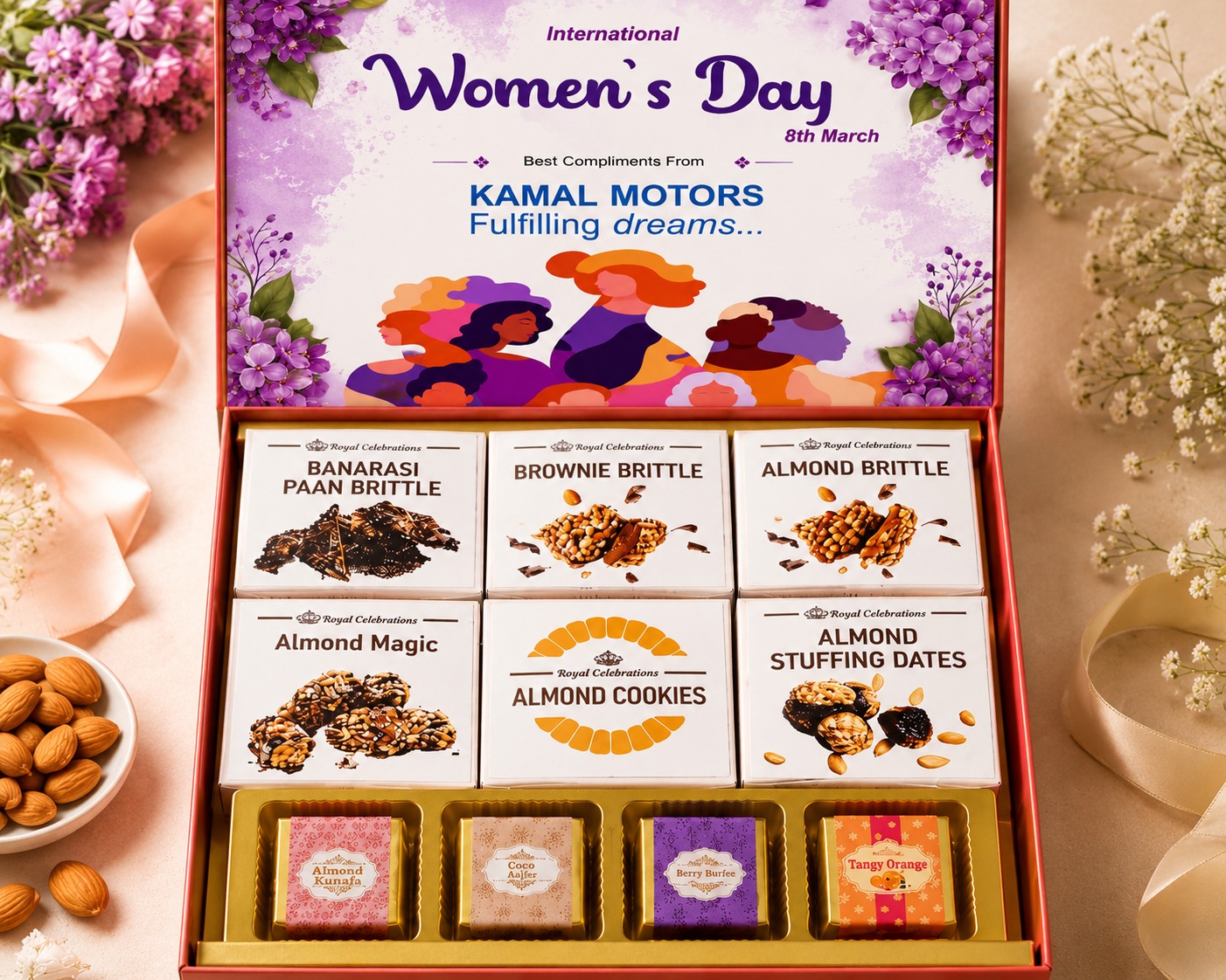 Women's Day assorted treats hamper with brittles, kunafa and burfee